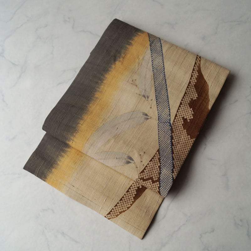 なごや帯】生成り地 竹に鹿の子文 しょうざん生紬 なごや帯 | 大山  