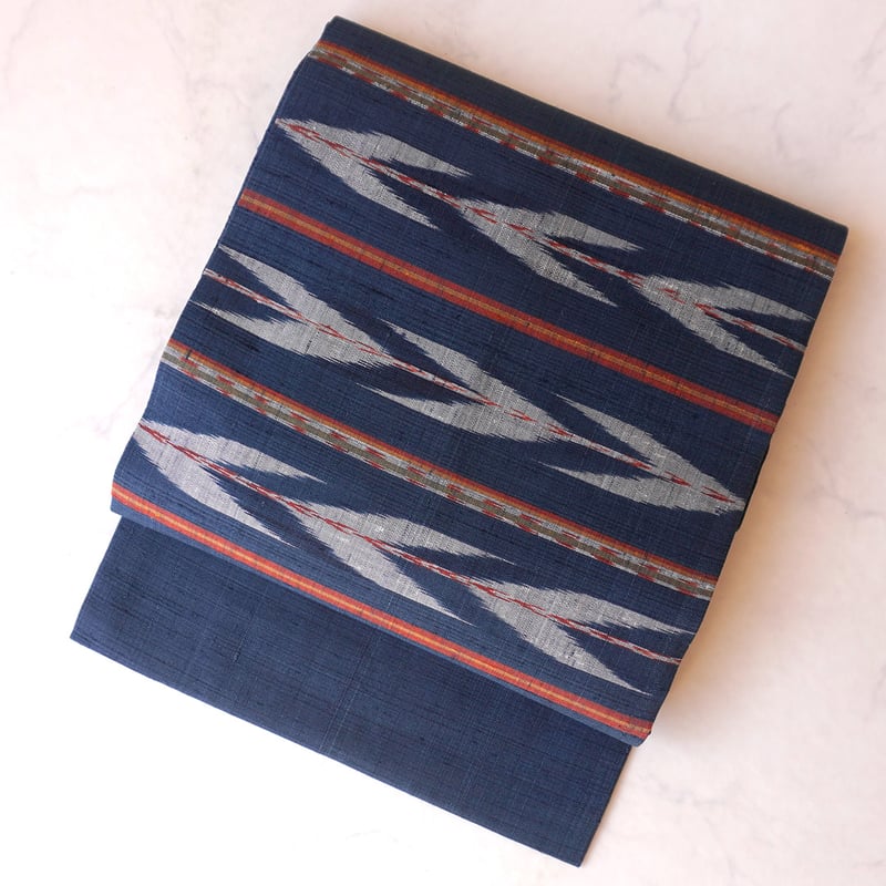 名古屋帯 紬 型染 花唐草模様 麦藁色 O-5037