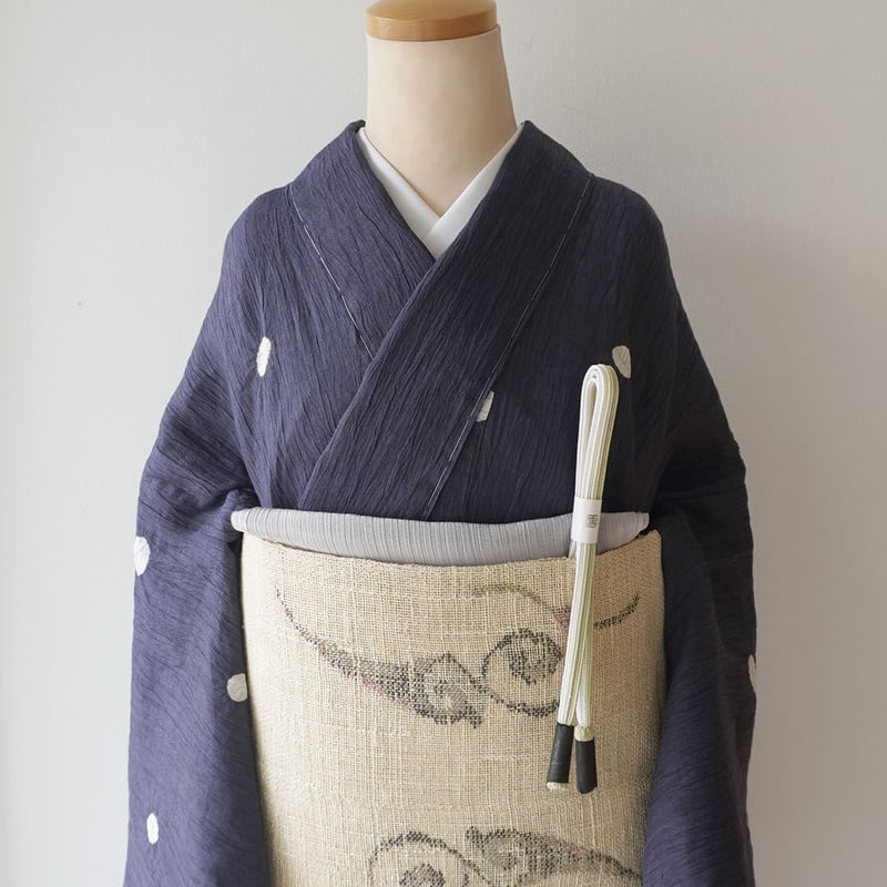 夏きもの】泰荘上布 近江ちぢみ ドット絞り柄 褐色(かちいろ