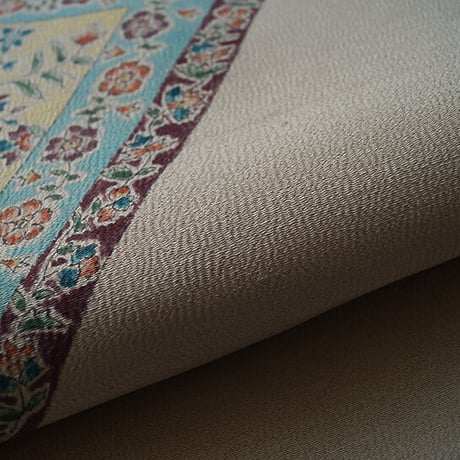 【なごや帯】縮緬地　三角更紗文　なごや帯