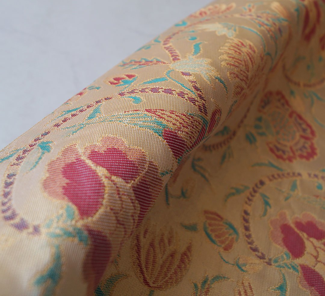 ふくろ帯】織悦製 薄黄色 花唐草に鳥文 ふくろ帯 | 大山キモノ・ちぇら 