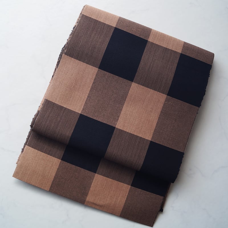 #6-2679 やこ様 夏なごや帯】諸紙布柿渋染 ブロックチェック柄 長尺 夏八寸