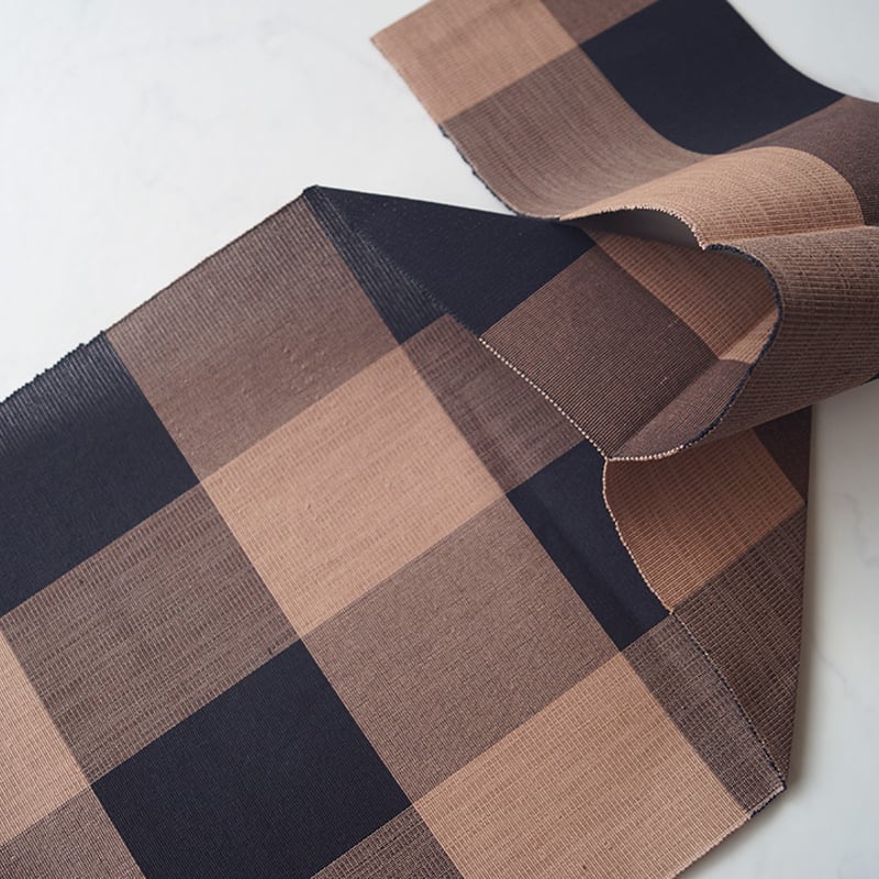 夏なごや帯】諸紙布柿渋染 ブロックチェック柄 長尺 夏八寸