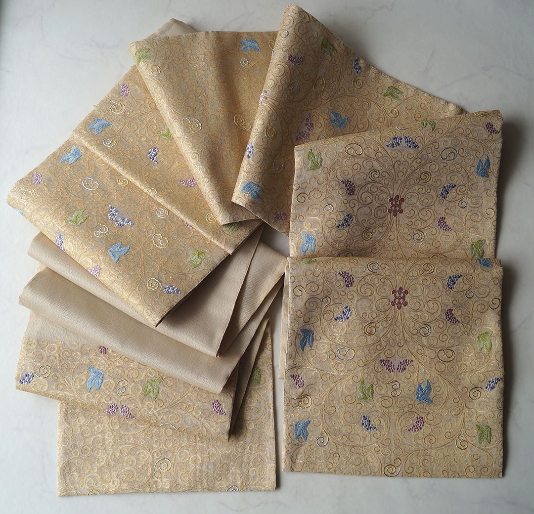 夏・ふくろ帯】西陣おび弘製 ベージュ地 唐草地紋に葡萄 羅綾 ふくろ帯  