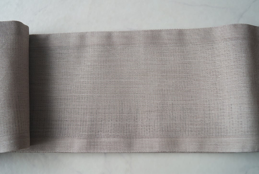 半幅帯】カーキベージュ系 横段縞柄 麻半幅帯 No.240821㉘