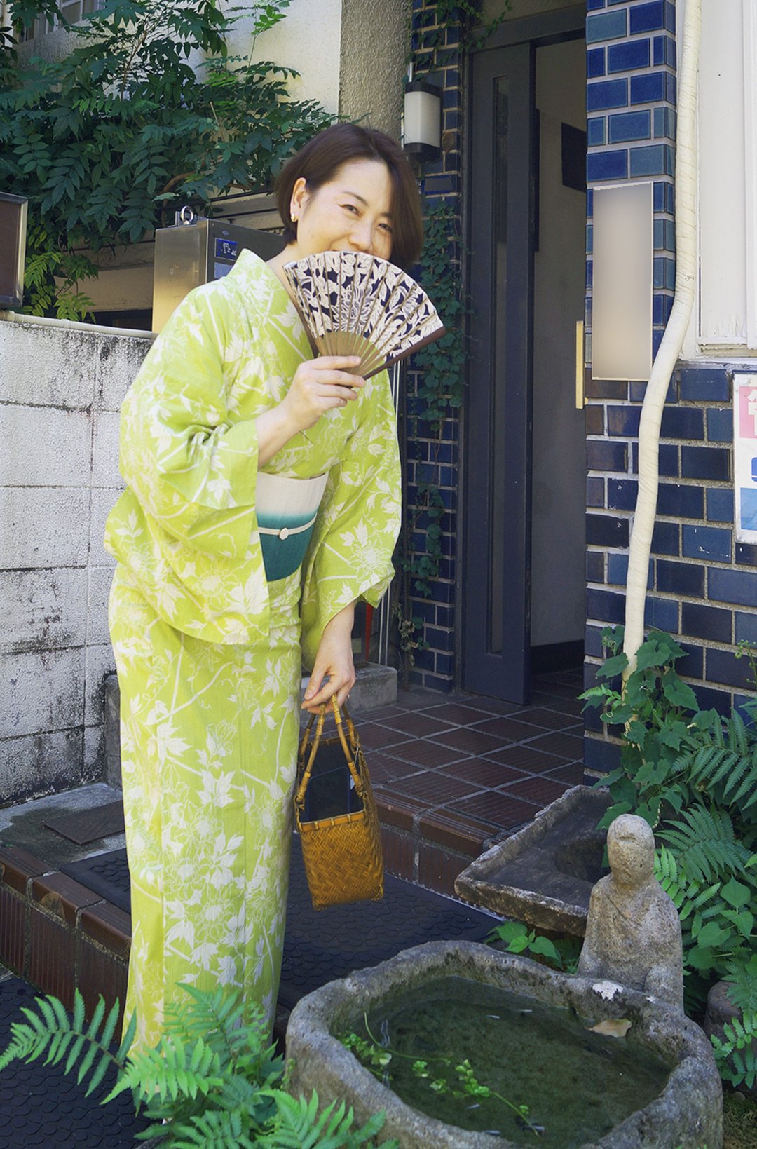 三勝・浴衣】 若苗色 花竹垣柄 浴衣 | 大山キモノ・ちぇらうなぼるた