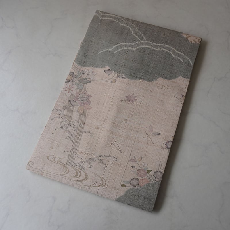 なごや帯】薄桃色×利休鼠色 しょうざん生紬 仕立て下ろし なごや なごや帯】薄桃色×利休鼠色 しょうざん生紬 仕立て下ろし なごや