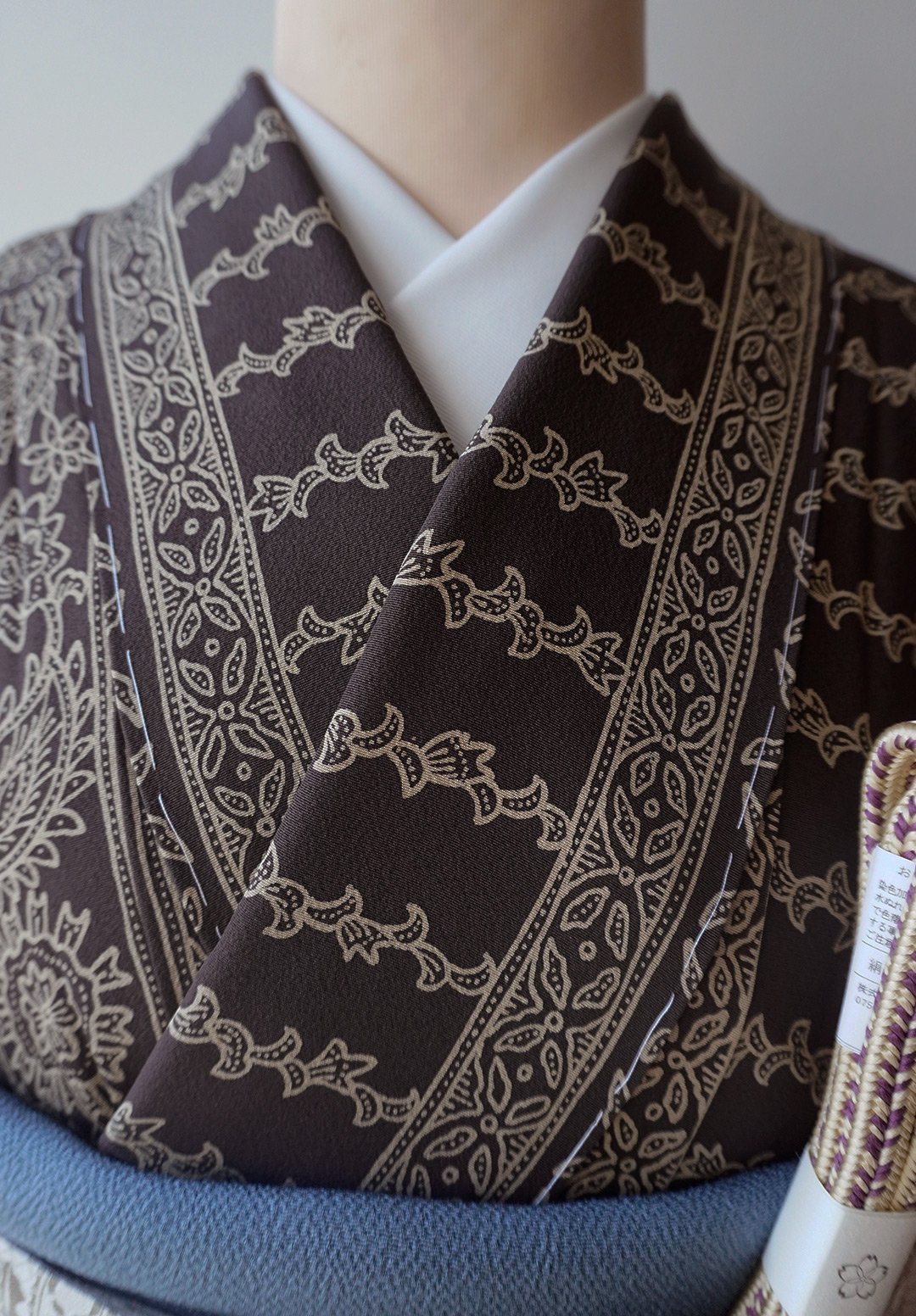 天然インド正藍染更紗柄小紋着物地、お洒落向き 天然インド正藍染更紗柄小紋着物地、お洒落向き