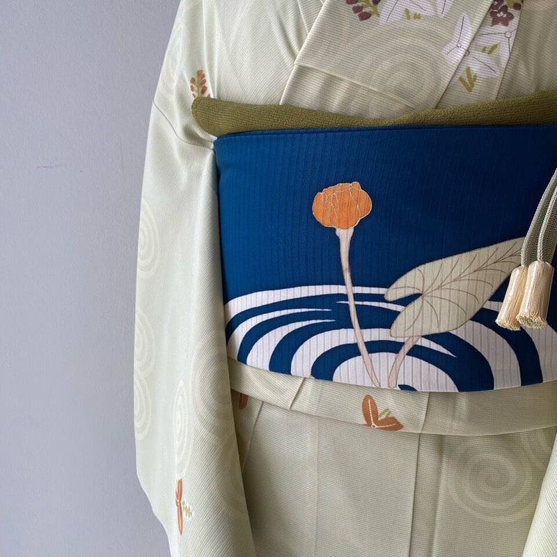 麗しの普段キモノ＊】紺色の紬 ろうけつ名古屋帯プレゼント☆ 麗しの