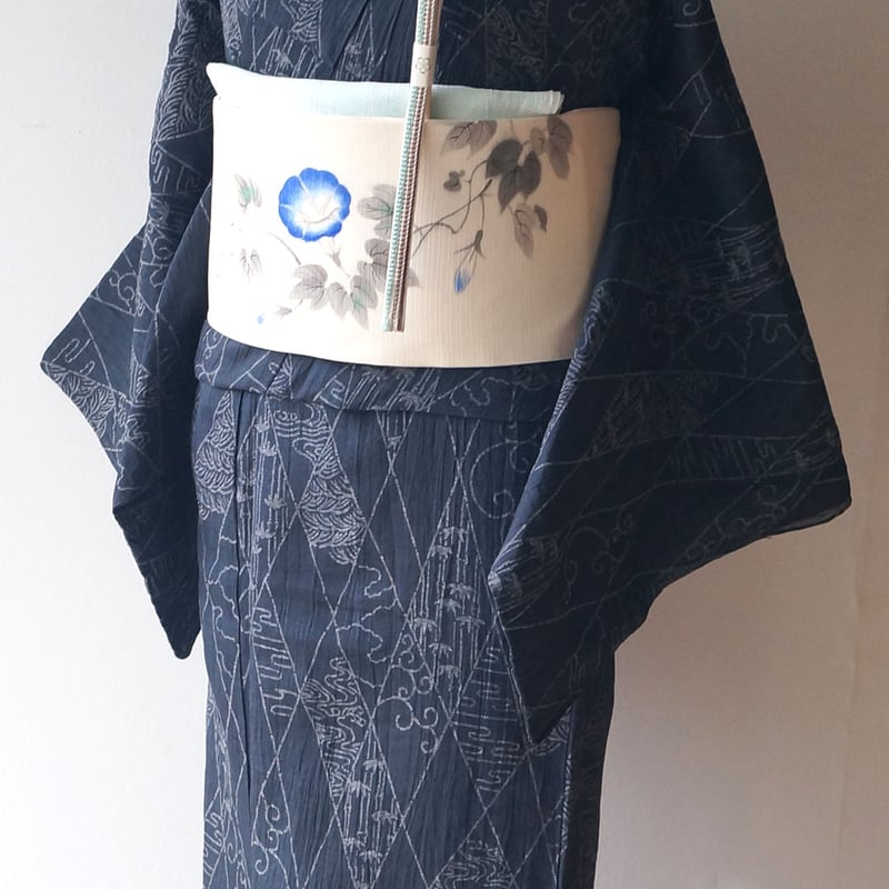 【麻】小千谷縮　青緑柄　鉄納戸色 小千谷縮 反物 無地 ライトブルー W40x1反 | IONOストア