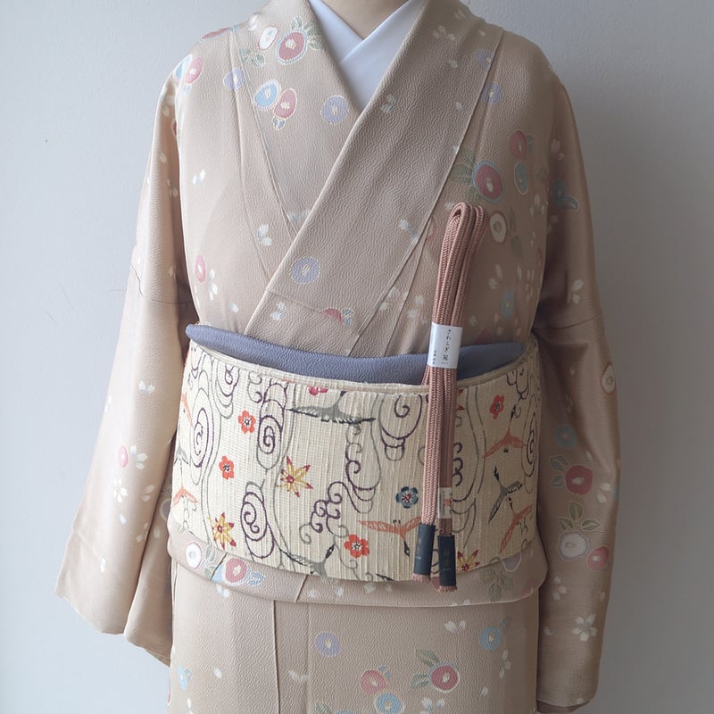 ※着物単品　小紋　フルセット　正絹　トールサイズ　花　くすみ水色　E1