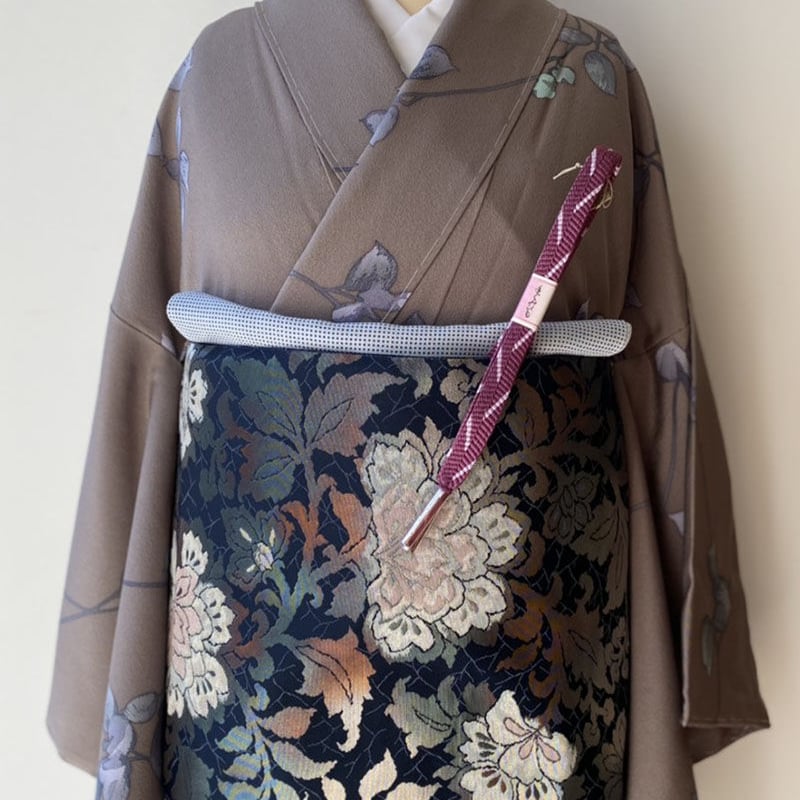 ふくろ帯】服部織物 こはく錦 花唐草文ふくろ帯 | 大山キモノ
