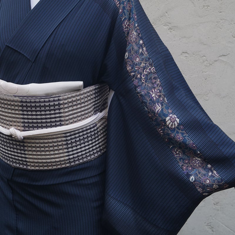 単衣】幸廣作 ミッドナイトブルー系 斜め更紗縞 単衣訪問着