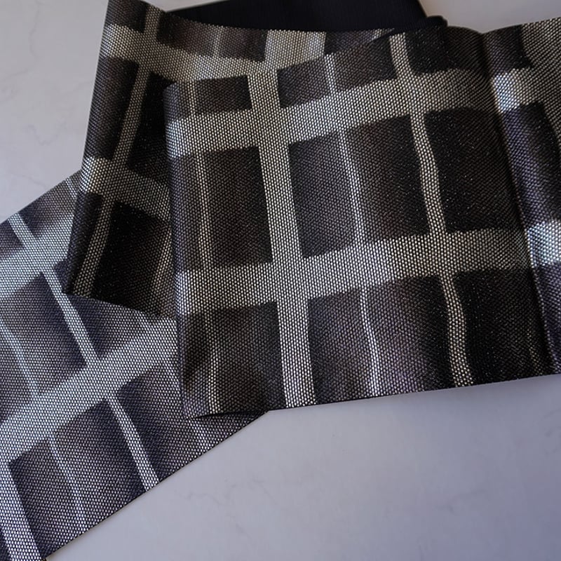 袋帯 市松 変わり格子 モノトーン 銀通し 着物 021a d 【公式通販】