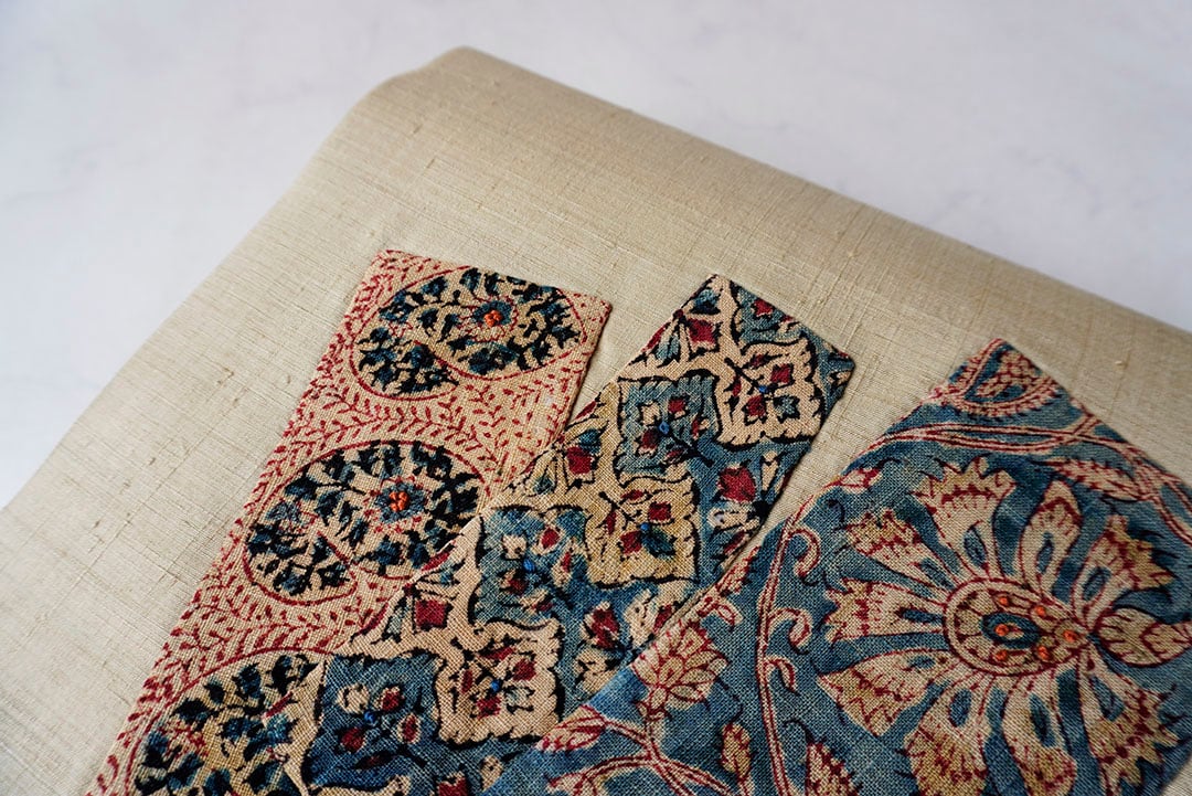 なごや帯】白橡色地 インド更紗 扇状文 創作 仕立て下ろし なごや帯  