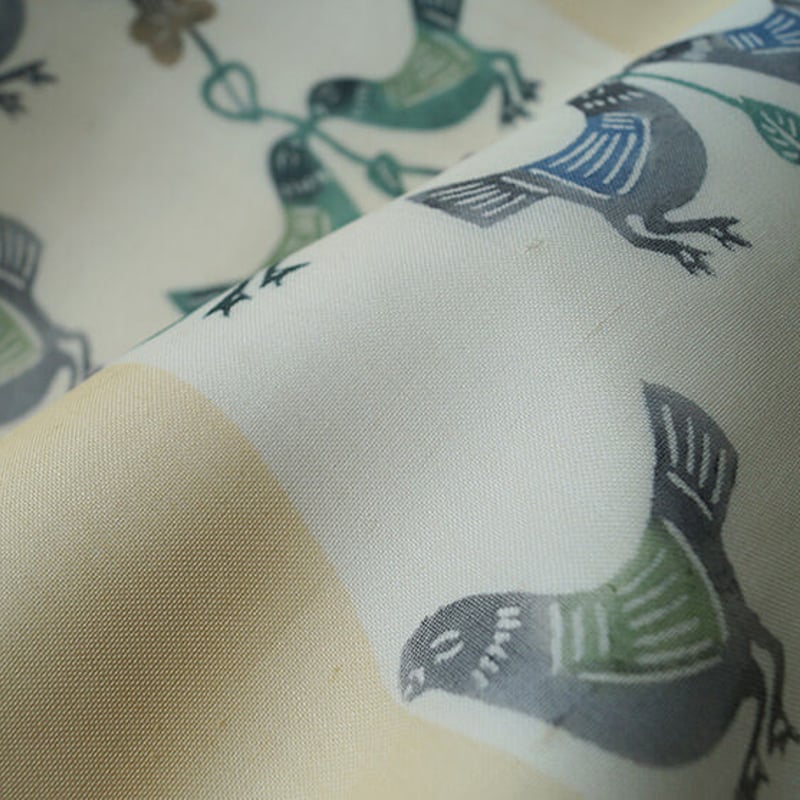 夏用名古屋帯型染　紗紬鳩柄砥の粉色　382cm 夏・なごや帯】作家物 鳥の型染 紗紬なごや帯 | 大山キモノ・ち