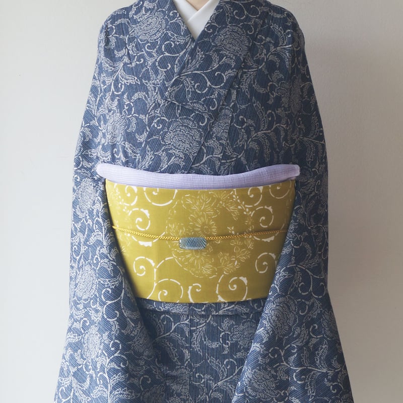 美品　綿 本染浴衣　浴衣　着物　夏物　152㎝　青　唐草模様　コーマ 美品 希少柄】本染 海老流水文様 綿コーマ 浴衣 紺 | ginyoudo