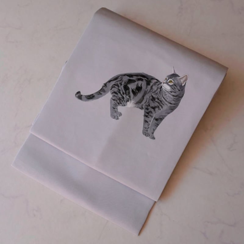 ★新品 お昼寝の子猫の塩瀬の名古屋帯 ☆新品 お昼寝子猫ちゃんの塩瀬の名古屋帯