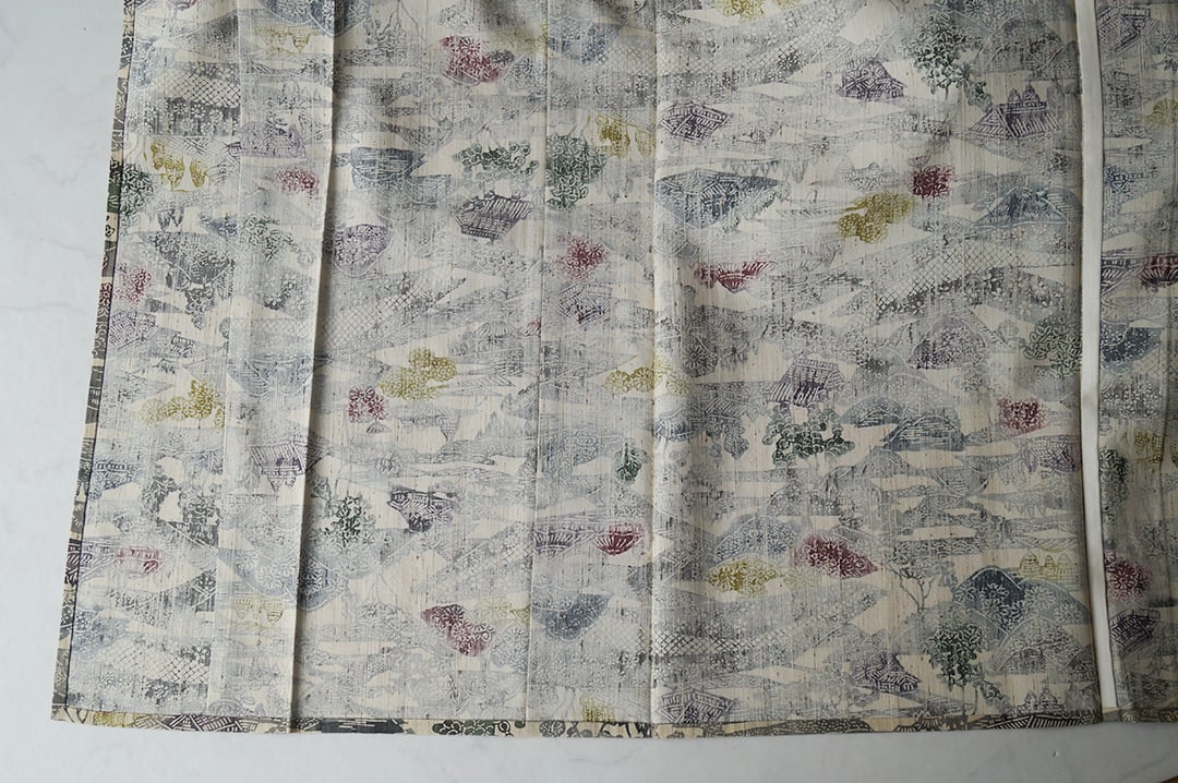 型染め 風景 素敵なデザイン 紬 正絹 T-5148 型染め 風景 素敵なデザイン 紬 正絹 T-5148