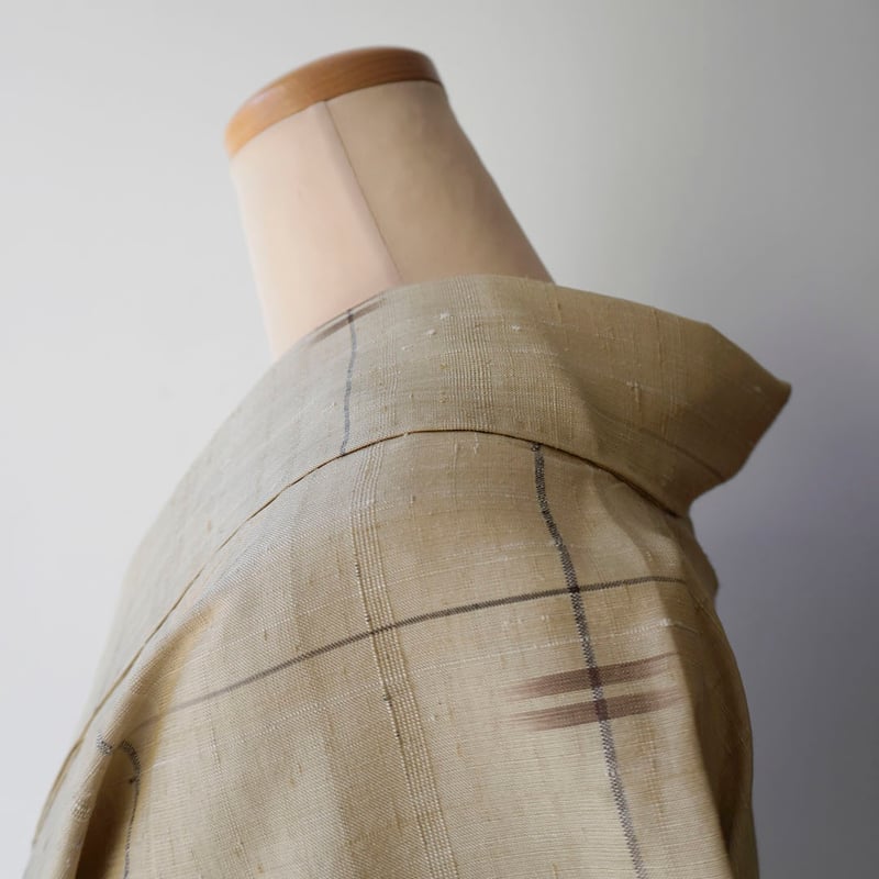 紬　井桁模様　生成り　正絹 紬 井桁模様 生成り 正絹 - メルカリ