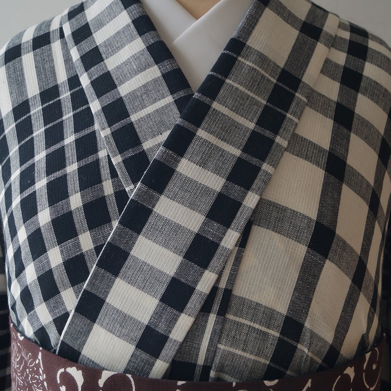 単衣　リーフ模様　葉蔭　モノトーン系　着物　053w p 単衣 リーフ模様 葉蔭 モノトーン系 着物 053w p