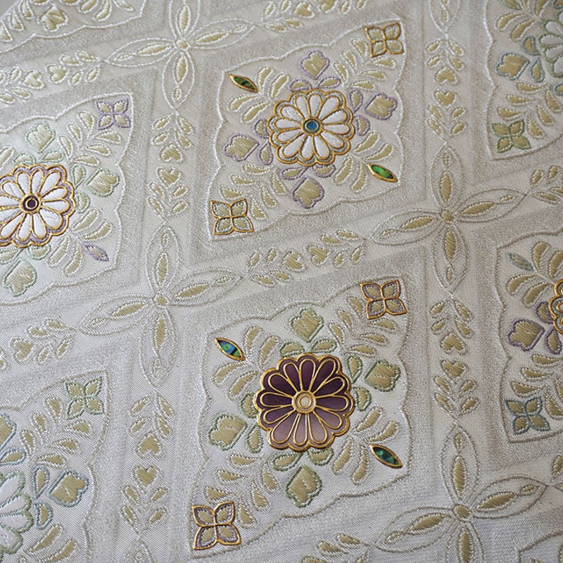 金駒刺繍　螺鈿細工　菱模様　花菱　袋帯　着物 013a p 金駒刺繍螺鈿細工菱模様花菱袋帯着物 013a p