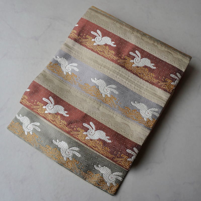 なごや帯】波と兎文 横段唐織 なごや帯 | 大山キモノ・ちぇらうなぼるた 