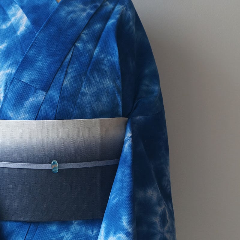 ＜超特価＞竺仙　麻市松　半巾帯(新品未使用品) 竺仙・半巾帯】麻市松 グレーぼかし 半巾帯 | 大山キモノ・ちぇ