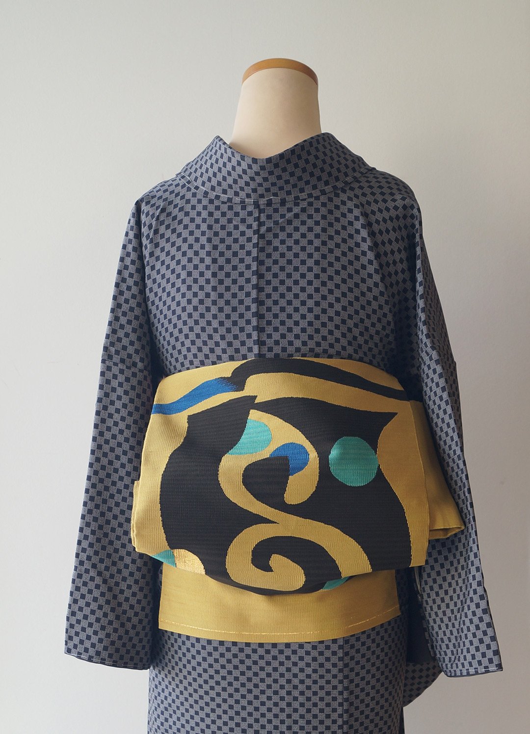 袋帯 季節の花々紋様 箔入り ゴールドxオリーブグリーンx茶色 金糸