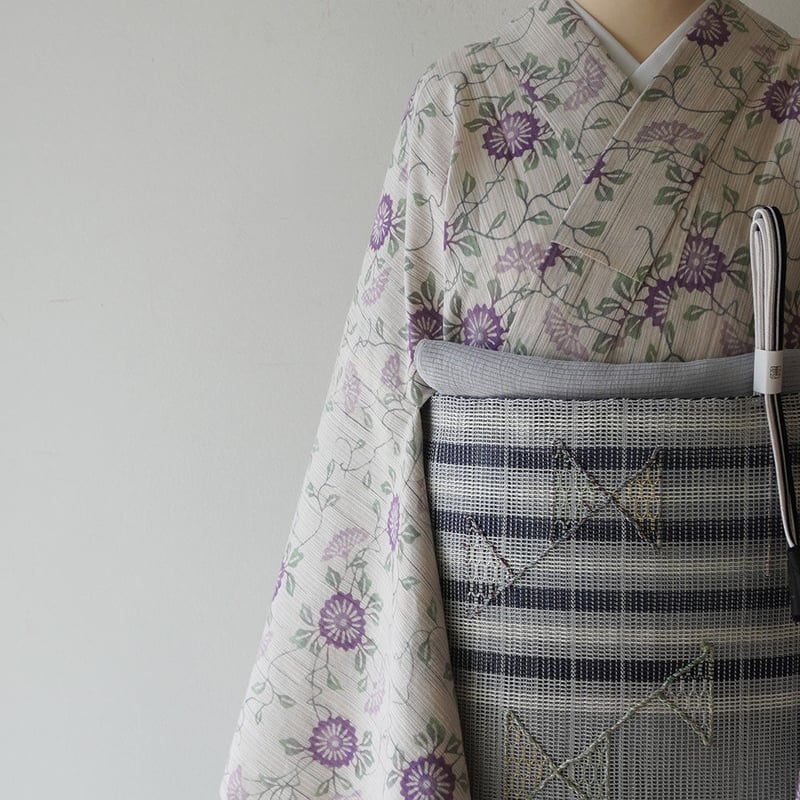 夏なごや帯】三色織分け 縞に幾何学文 羅 なごや帯 | 大山キモノ 夏なごや帯】三色織分け 縞に幾何学文 羅 なごや帯 | 大山キモノ