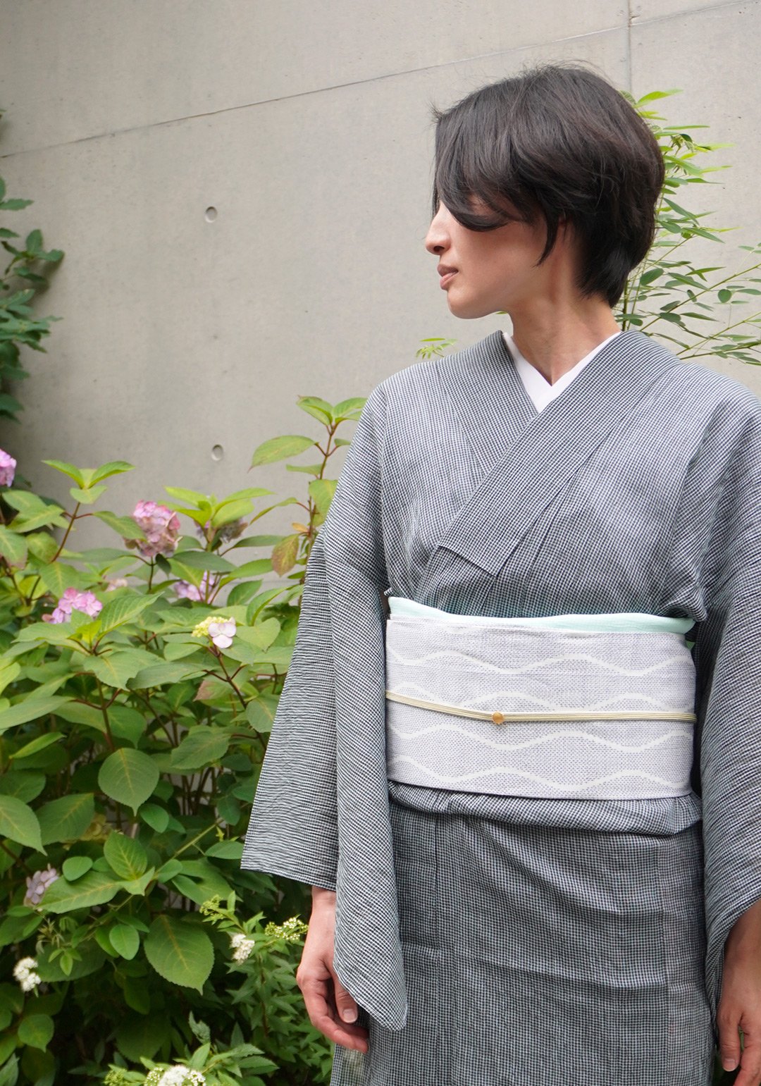 小鹿柄のモフモフ帯 (縦縞) 収まり