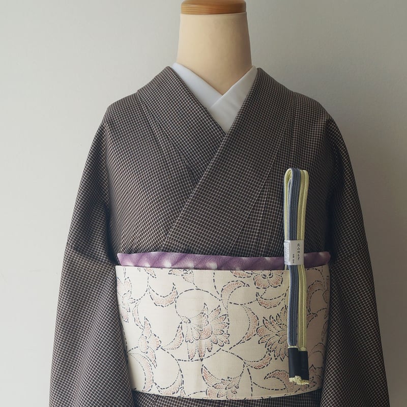 小紋　夏用　紗紬　格子　市松　モノトーン　黒地　着物　032a d 小紋 夏用 紗紬 格子 市松 モノトーン 黒地 着物 032a d