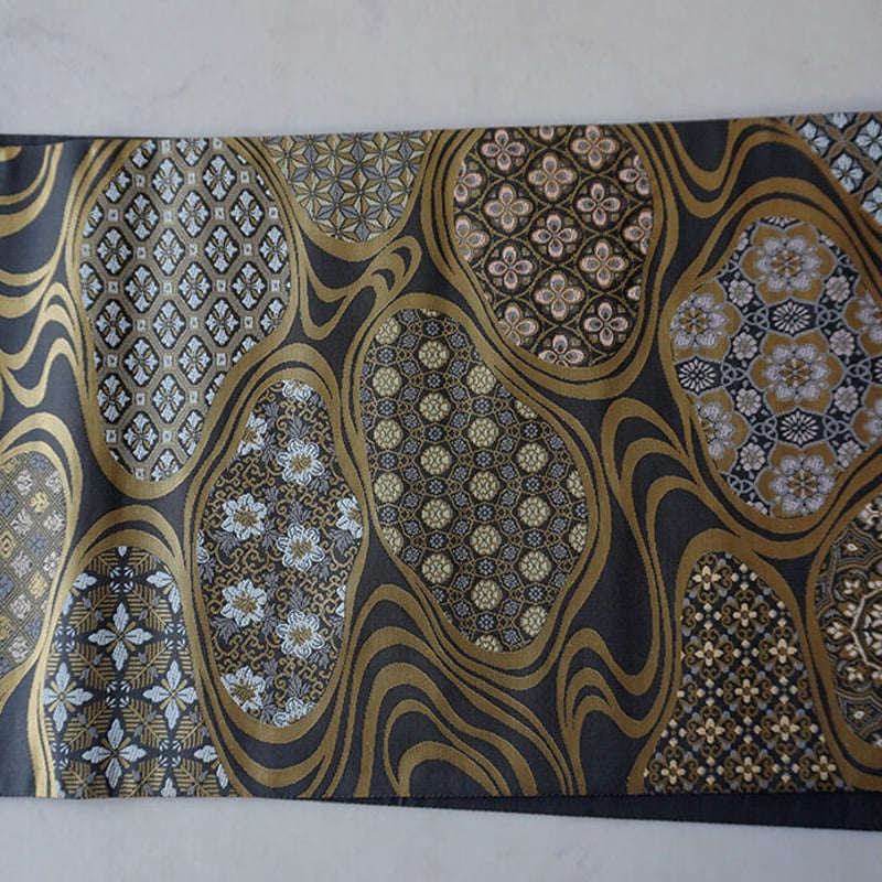 箔屋清兵衛 袋帯 六通柄 名物吉祥文 横段 花文 美品 イ5925 西陣織