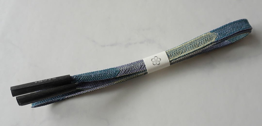 和小物さくら・帯締め】淡黄色×紫×藍色 矢羽根段切替レース 夏用