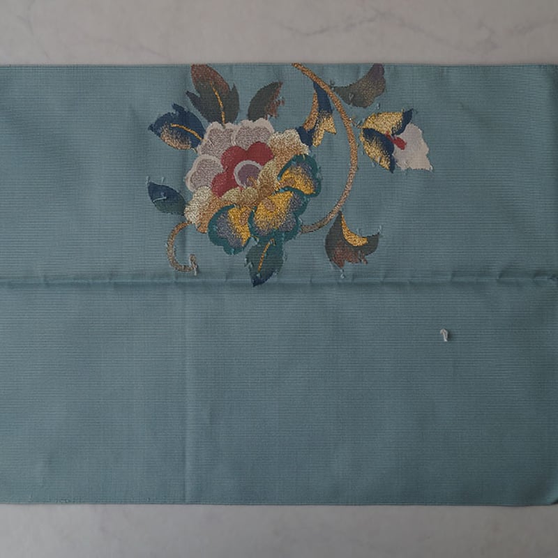 A 美品 鳳凰に唐草模様 ブラウン ナチュラル 六通 正絹 松葉仕立て名古屋帯 A5 鳳凰に唐草模様 ブラウン ナチュラル 六通 正絹 松葉仕立て