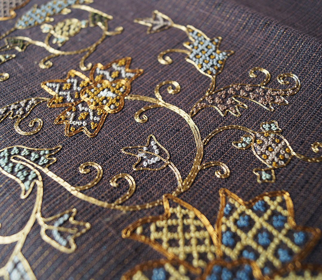 金色 花柄刺繍 付け帯 金色花柄刺繍帯