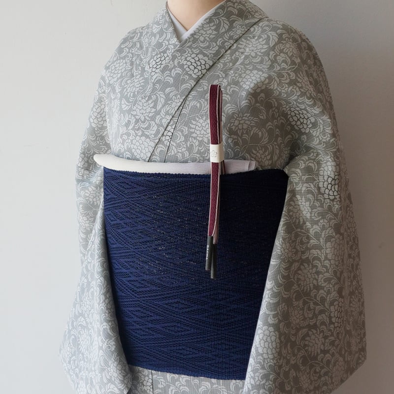 未使用品　綿紅梅　浴衣　反物　本染　注染　型染　臙脂色　朝顔　透け感あり 浴衣】小千谷織物 綿麻紅梅 越後型染浴衣 花唐草文 | 大山キモノ