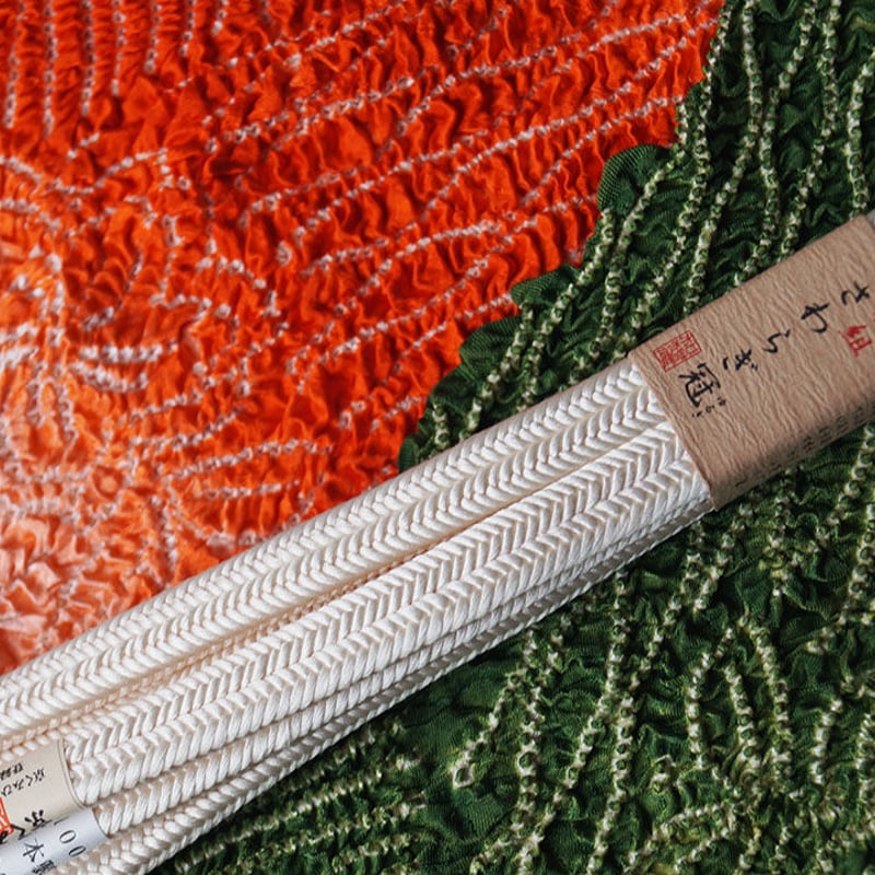 帯揚げ・絞り】深緑色×朱色暈し 桜に立涌 絞り 帯揚げ №230120 帯揚げ・絞り】深緑色×朱色暈し 桜に立涌 絞り 帯揚げ №230120