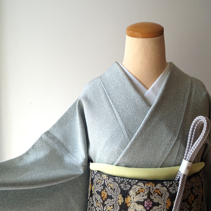 絽 夏物 付け下げ カラー カスミソウ 銀彩 グリッター くすみカラー