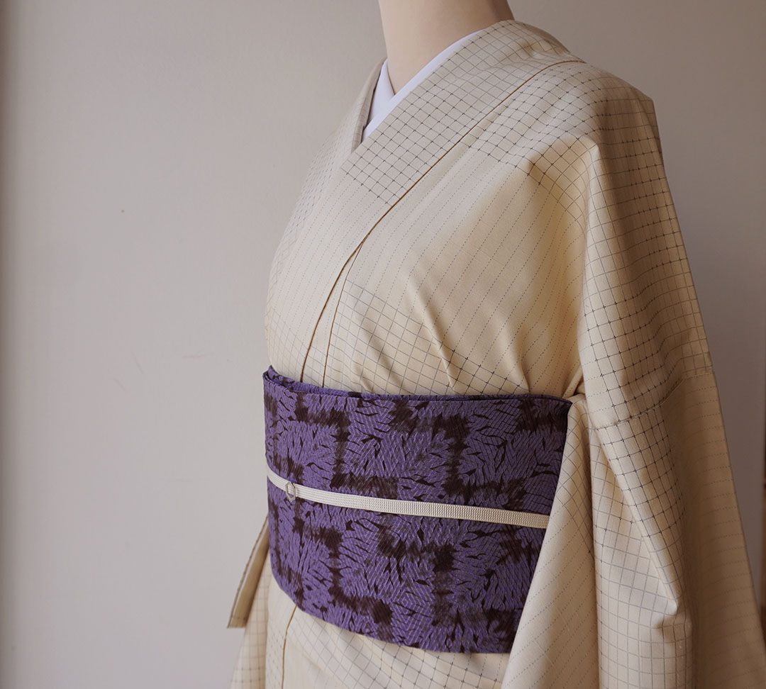 み*く様 正絹　絞りの全通名古屋帯　紫色 2410 本手絞り 紫艶あり 正絹 名古屋帯】