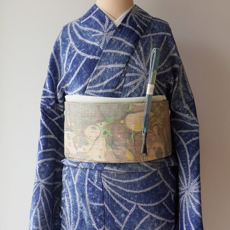 浴衣 有松絞り バチ衿 紺 花 身丈157cm 伝統 夏 仕立て上がり 綿