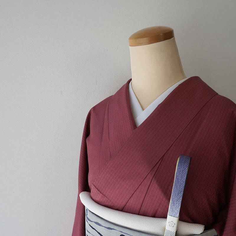 小紋 袷 紬 ちっさい 縞 花 ブラウン