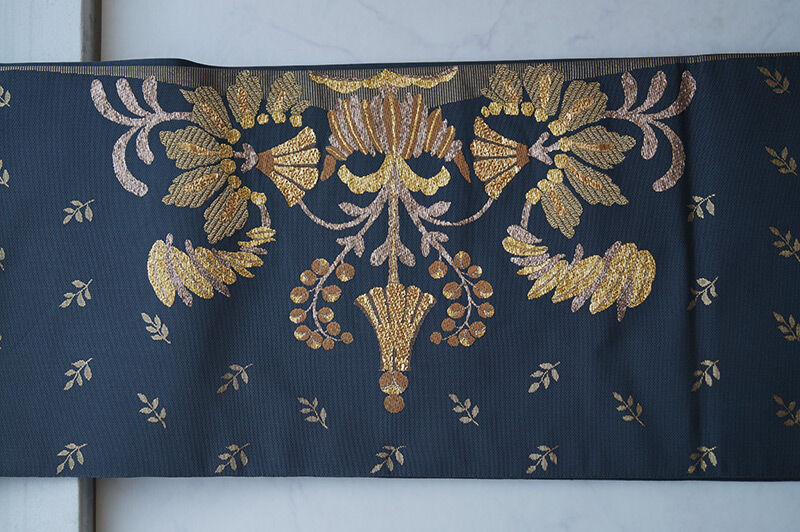 ふくろ帯】川島織物 蝋色 モダン花刺繍ふくろ帯 | 大山キモノ・ちぇら 