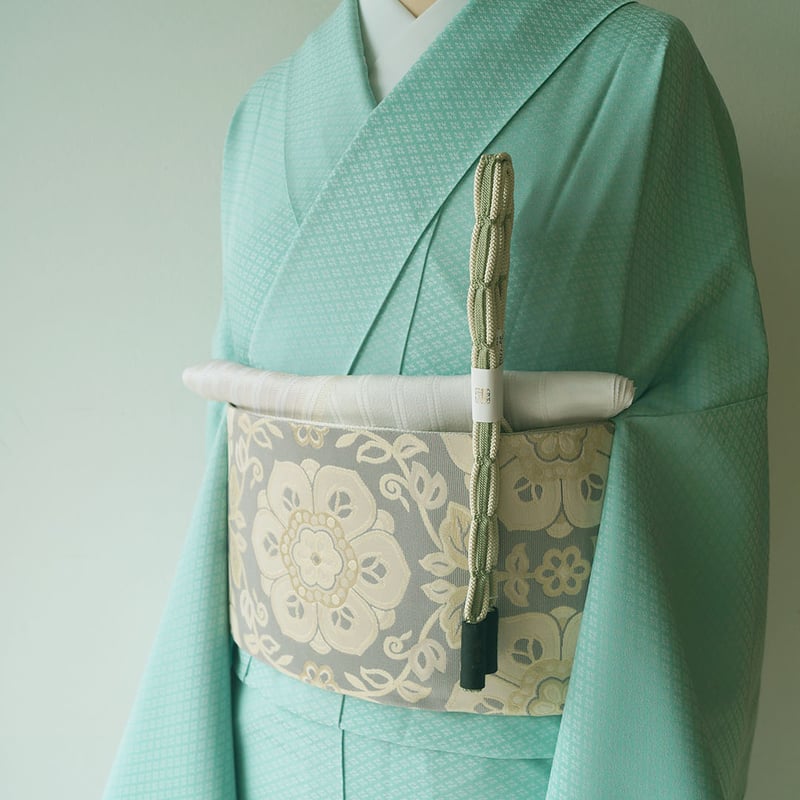 単衣】 ゆとりサイズ ターコイズ色 五百機小紋 縫いの一つ紋