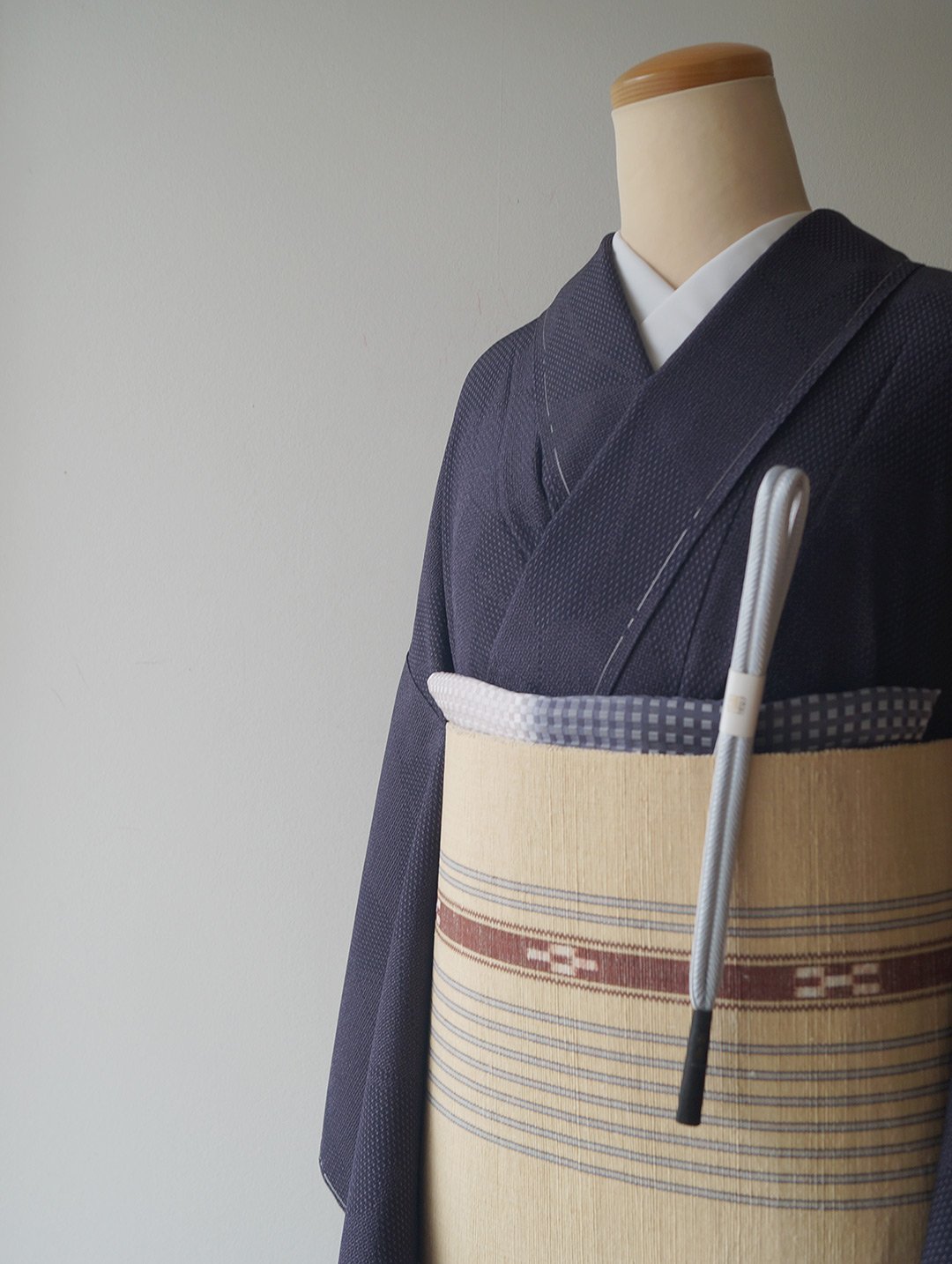 新品同様イエローミンサー名古屋帯 帯 名古屋帯 ミンサー 八寸帯 八重山 全通柄 シンプル 白