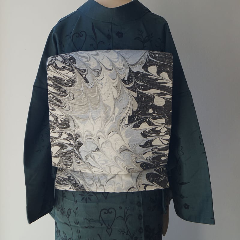 ふくろ帯】モノトーン 墨流し文 ふくろ帯 | 大山キモノ・ちぇら