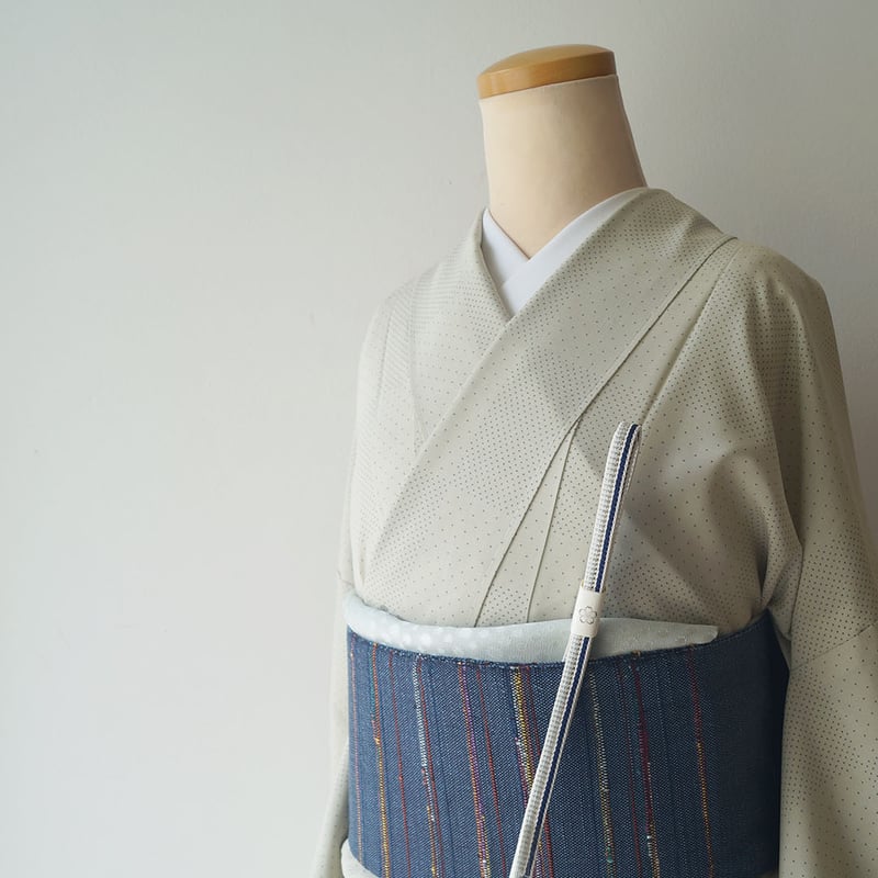 帯 袋帯 紺地 格子縞 献上柄 洒落帯 仕立て上がり 紺 格子柄 ネイビー