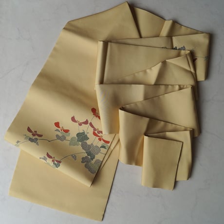 【なごや帯】女郎花色　抽象植物文　なごや帯