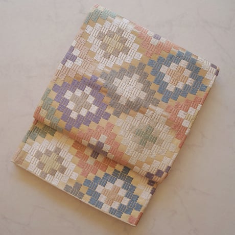 塩瀬】墨流しの六通帯 青 緑 黄 おちこみ 