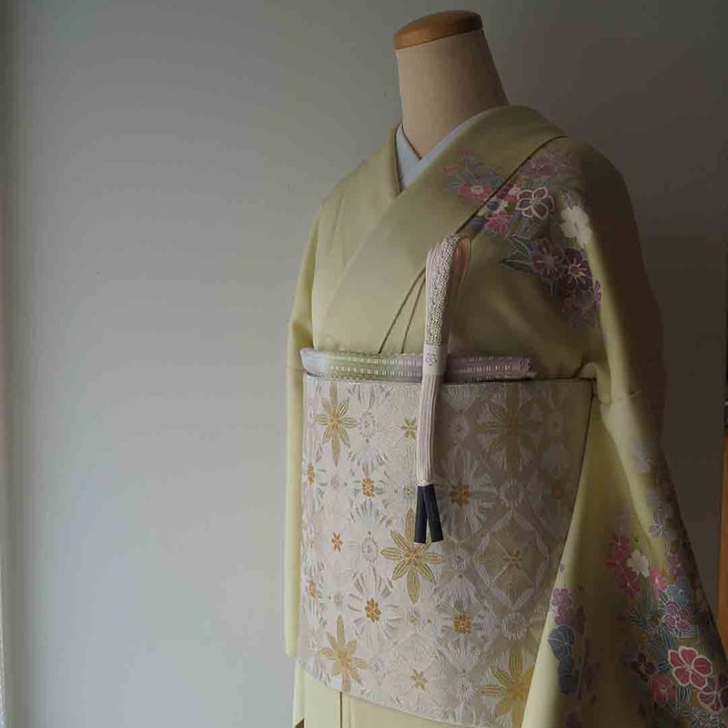 1796高身長ベージュ花文様訪問着 袷単品 （袷】若菜色 四季花文 訪問着  